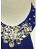 Beaded Halter Neck Navy Blue Chiffon Stunning Evening Dress